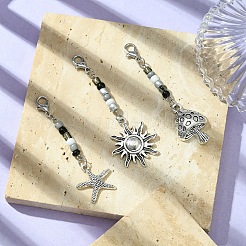 Mushroom/Sun/Starfish Alloy & Glass Pendant Decorations&nbsp;HJEW-YW00006