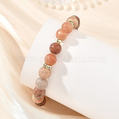 8.5MM Natural Mixed Gemstone Round Beaded Stretch Bracelets with 316 Surgical Stainless Steel Beads&nbsp;BJEW-JB14457