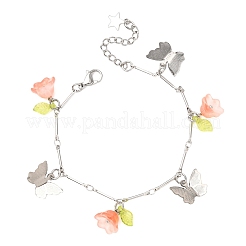 3Pcs 3 Colors Spray Painted Glass Beads & 201 Stainless Steel Charm Brascelets&nbsp;BJEW-JB12419