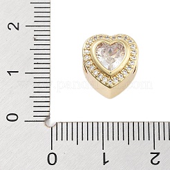 Heart Rack Plating Brass Micro Pave Cubic Zirconia European Beads&nbsp;KK-B097-07G-02