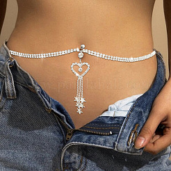 Alloy Full Crystal Rhinestone Heart Dangle Bell Button Ring Tassel Waist Chains&nbsp;WGAC653-01