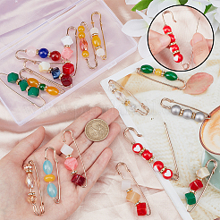 16Pcs 16 Style Resin Imitation Gemstone & Crystal Rhinestone Beaded Safety Pin Brooches&nbsp;JEWB-PH0001-27