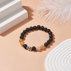 Natural Lava Rock & Topaz Jade Stretch Bracelet with Alloy Beaded&nbsp;BJEW-TA00147-02