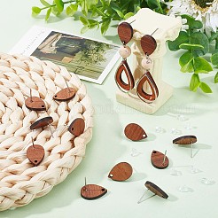 15 Pairs Walnut Wood Teardrop Stud Earring Findings&nbsp;EJEW-SC0001-29