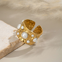 304 Stainless Steel with Imitation Pearls Open Cuff Rings for Women&nbsp;WF0068