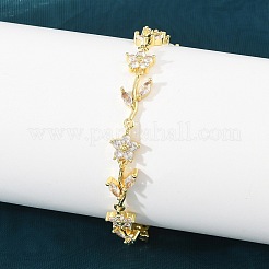 Brass Pave Cubic Zirconia Flower Link Chain Bracelets for Women&nbsp;KK-CBA68DA-14G-11