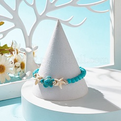 Synthetic Turquoise(Dyed) Starfish & Turtle Stretch Bracelet&nbsp;BJEW-JB07702-02
