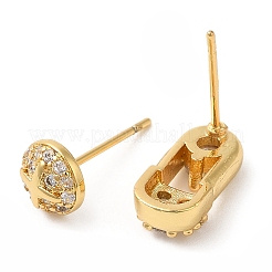 Rack Plating Brass Safety Pin & Flat Round Asymmetrical Earrings&nbsp;EJEW-D061-19G