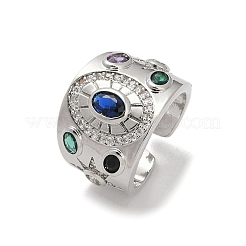 Brass Micro Pave Cubic Zirconia Adjustable Cuff Rings for Women&nbsp;RJEW-C129-10P
