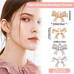 12Pcs 2 Colors Rack Plating Brass Micro Pave Cubic Zirconia Charms&nbsp;ZIRC-BBC0001-30