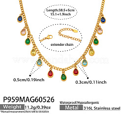 316L Surgical Stainless Steel Pave Cubic Zirconia Milti Teardrop Pendant Bib Necklaces for Women&nbsp;WGB3ADE-03