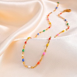 Stainless Steel Colorful Enamel Dapped Chain Necklaces for Women&nbsp;PW-WG600F4-01