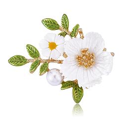 Daisy Flower Brooch Alloy Enamel Sunflower Brooch Pin White Shell Beads Brooches Badge Jewelry for Jackets Backpack Corsage Lapel Scarf Clothing Accessories&nbsp;JBR103A