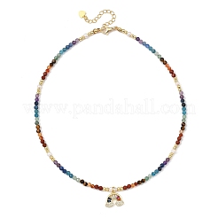 Chakra Brass Micro Pave Cubic Zirconia Colorful Rainbow Pendant Natural Pearl and Natural Mixed Stone Faceted Round Beaded Necklaces for Women&nbsp;NJEW-JN06243