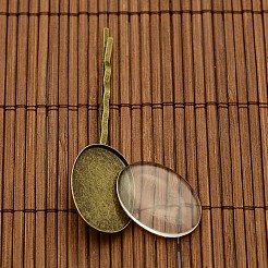 25x18mm Oval Dome Clear Glass Cover & Antique Bronze Iron Hair Bobby Pin Setting Base Sets DIY Hair Jewelry&nbsp;DIY-X0073