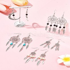 DIY Woven Net/Web with Feather Earring Making Kits&nbsp;DIY-FS0008-65