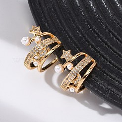 Star with Moon Brass Micro Pave Clear Cubic Zirconia Cuff Earrings&nbsp;EJEW-Z127-08G