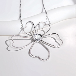 Elegant Stainless Steel & Imitation Pearl Hollow Flower Pendant Necklaces for Women&nbsp;TN2016-2