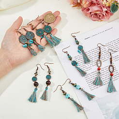 6 Pairs 6 Styles Ethnic Polyester Tassel Dangle Earrings&nbsp;EJEW-FI0003-03