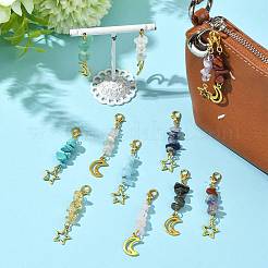12Pcs Natural & Synthetic Gemstone and Star Moon Alloy Pendant Decorations&nbsp;HJEW-FS00051