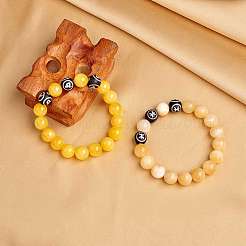 Natural Yellow Jade Round Beaded Stretch Bracelet&nbsp;BJEW-SW00077-01