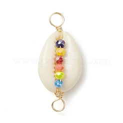 Natural Cowrie Shell & Faceted Glass Connetctor Charms&nbsp;PALLOY-JF02664-02