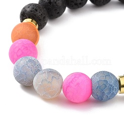 Natural Weathered Agate(Dyed) & Lava Rock Round Beaded Stretch Bracelet&nbsp;BJEW-JB08501