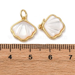 Brass Pave Natural White Shell Pendants&nbsp;X-KK-P308-05G-02