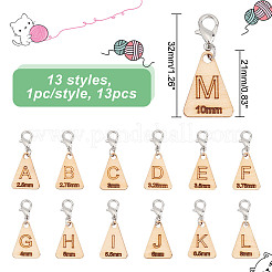 13Pcs 13 Style Triangle with Letter L~M Wood Pendant Locking Stitch Markers&nbsp;HJEW-AB00640