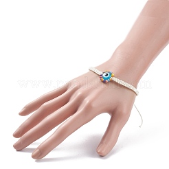 Flat Round with Evil Eye Glass & Resin Braided Bead Bracelet for Women&nbsp;BJEW-JB08077