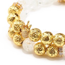 Natural Crackle Quartz & Lava Rock Round Beads Stretch Bracelets Set&nbsp;BJEW-JB07206