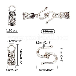 100PCS Tibetan Style Alloy Cord Ends with 100PCS Alloy Hook and S-Hook Clasps&nbsp;TIBE-NB0001-28