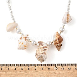 Ocean Natural Mixed Shell & Round White Shell Pearl Beaded Necklaces for Women&nbsp;NJEW-TA00249