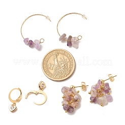 3 Pairs 3 Style Natural Amethyst Chips Beaded Cluster Dangle Stud & Leverback Earrings&nbsp;EJEW-JE04895-04