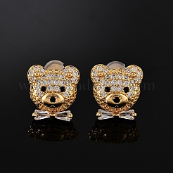 Bear Brass Micro Pave Clear Cubic Zirconia Stud Earrings&nbsp;EJEW-B131-05G