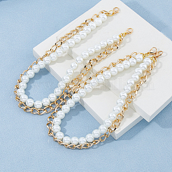 2Pcs Round Glass Pearl Beads & Aluminium Boot Strap Chains&nbsp;HJEW-HS00037