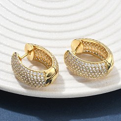 Brass Micro Pave Clear Cubic Zirconia Hoop Earrings&nbsp;EJEW-C182-07C-G