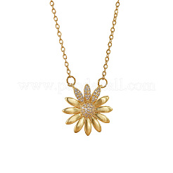 Brass Micro Pave Clear Cubic Zirconia Daisy Flower Pendant Cable Chain Necklaces for Women&nbsp;WGE6F90-01