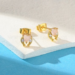 Brass Micro Pave Cubic Zirconia Stud Earrings For Women&nbsp;LS-EJEW-B111-01G-03