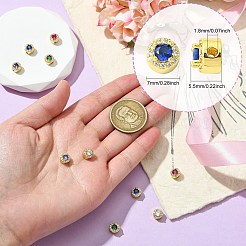 10Pcs 5 Colors Rack Plating Brass Micro Pave Cubic Zirconia Flat Round Beads&nbsp;KK-CJ0002-70