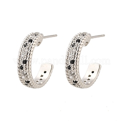 C-Shaped Brass Micro Pave Cubic Zirconia Stud Earrings for Women&nbsp;EJEW-G428-21P-02