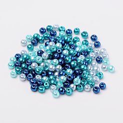 Carribean Blue Mix Pearlized Glass Pearl Beads&nbsp;HY-PH0006-4mm-03