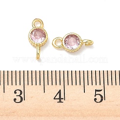 Brass Pave Cubic Zirconia Flat Round Connector Charms&nbsp;KK-P348-11G
