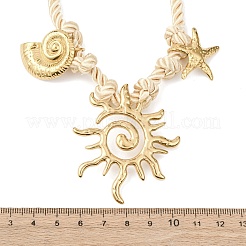 304 Stainless Steel Sun Starfish Conch Shape Pendant Polyester Twisted Rope Necklaces&nbsp;NJEW-D340-05G