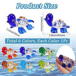 6Pcs 6 Colors Glass 3D Tortoise Figurines&nbsp;GLAA-SP0001-24