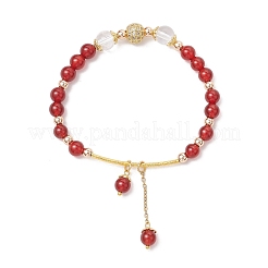 3Pcs Natural Quartz Crystal & Carnelian & Rose Quartz & Green Aventurine Round Beaded Charm Bracelets for Women&nbsp;BJEW-JB11931