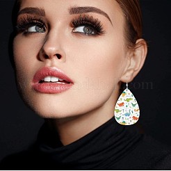 Teardrop with Dinosaur Imitation Leather Dangle Earrings&nbsp;FS-WGBCE63-01