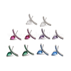 Brass Micro Pave Cubic Zirconia Stud Earrings&nbsp;EJEW-G471-14P