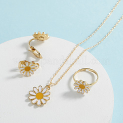 Daisy Alloy Enamel Pendant Necklaces & Earrings & Rings Sets&nbsp;FS-WG99D8E-01