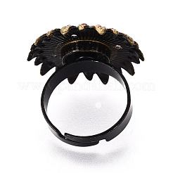 Adjustable Flower Alloy & Iron Rhinestone Bezel Cup Ring Base with Rotatable Tray&nbsp;MAK-T012-09AB